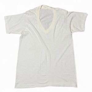 Vintage 70s Stanfield Plain Basic White Cream Basic Cotton V-Neck Shirt M USA
